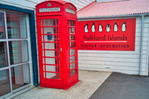 Falkland Island sign and phone booth (March 2020)