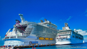 Behemoth Harmony of the Seas beside the modest Rhapsody of the Seas