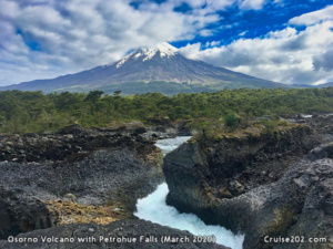 Osorno Volcano with Petrohue Falls in Foreground (March 2020)