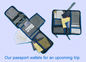 Our passport wallets for an upcoming trip